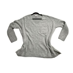 Marleylilly Womens One Size Gray Fuzzy Soft Knit Sweater Top Slit Hem Pocket EUC